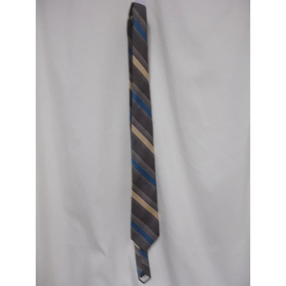 Peebles Collection Mens Silk Blend Striped Necktie Grey Blue Cream Formal Tie